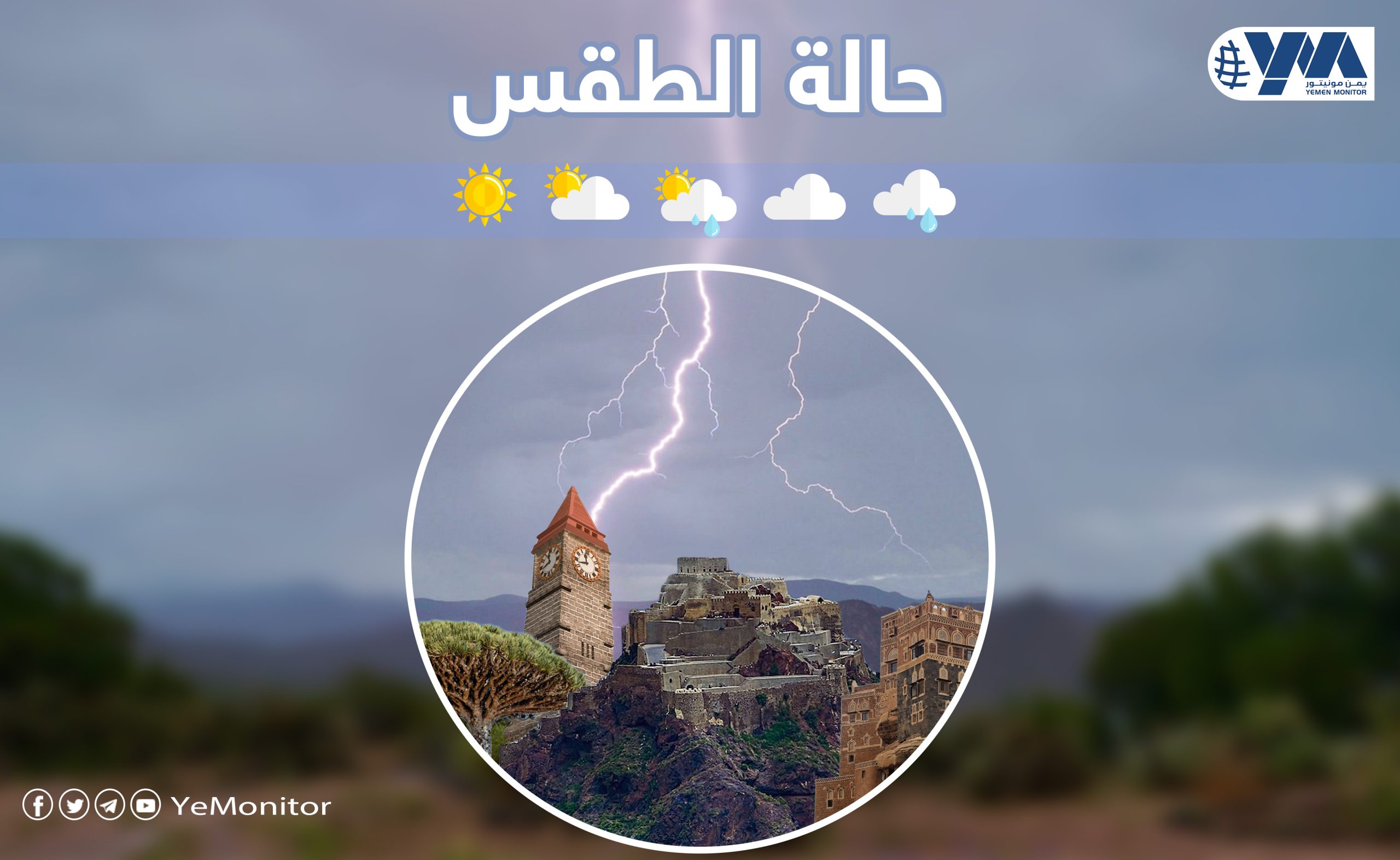 الأرصاد اليمني يتوقع استمرار الأمطار الرعدية على معظم محافظات البلاد 